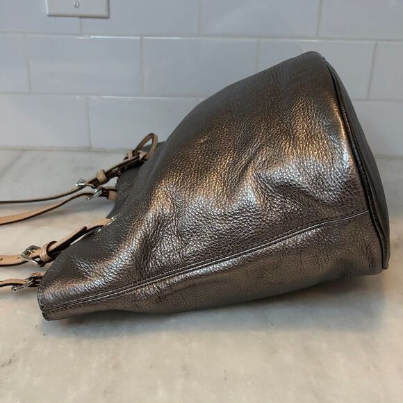 Michael Kors Metallic Pebbled Leather Shoulder Tote Bag - Picture 9 of 14